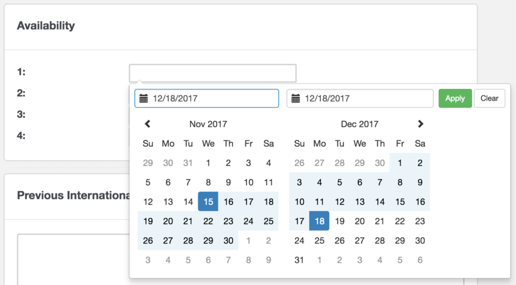 Image of Date Range Picker being used to fill a field in Qualtrics
